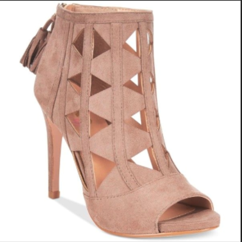 XOXO Tan Cutout Peep Toe Heels